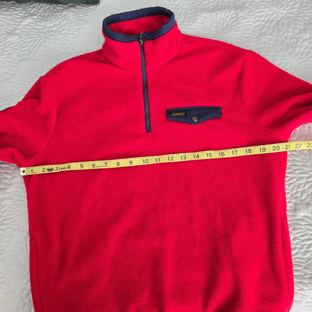 Polo Ralph Lauren Mens Red Fleece Quarter Zip Pullover Navy Pocket Y2K